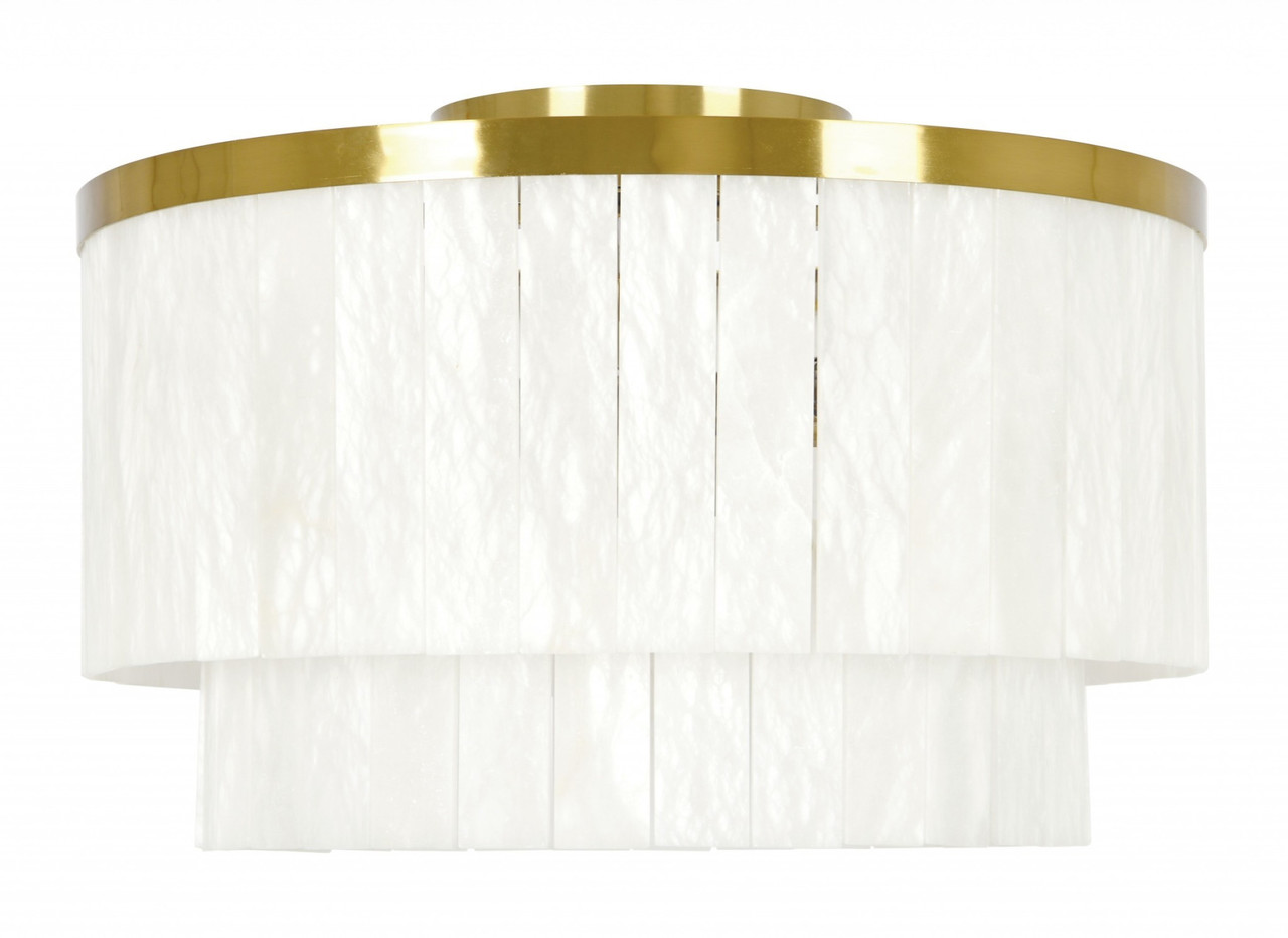 Brass ten light pendant with alabaster glass
