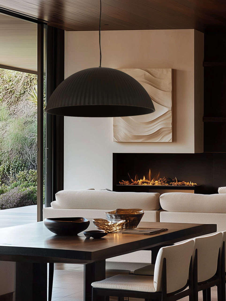 Black ribbed gypsum pendant