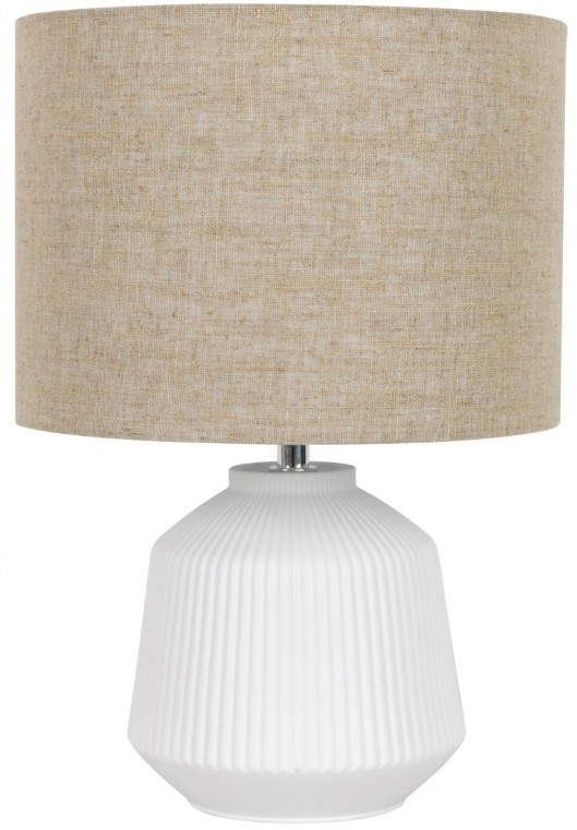 White base table lamp with oatmeal shade