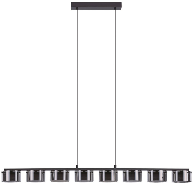 Eight light smoke glass LED pendant