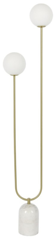 Brass two light floor lamp with marble base