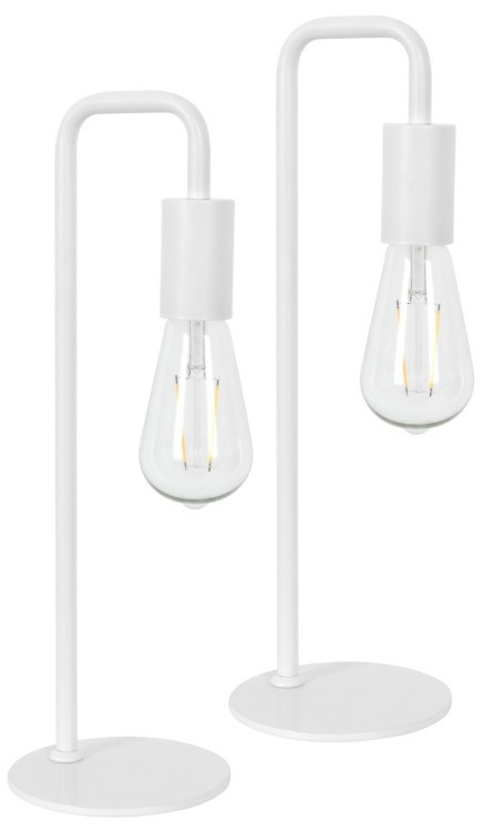 Twin pack white table lamps with u-shaped curve