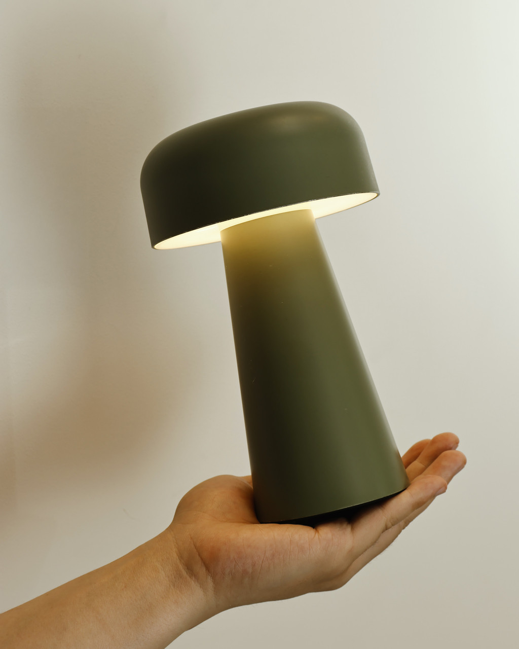Mushroom style table lamp in olive-green