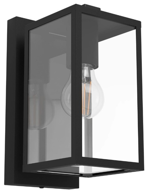 Black exterior wall light with glass panels