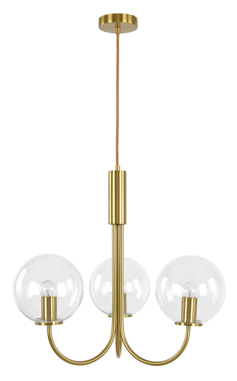 Brass 3 light pendant with clear glass