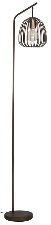 Bronze floor lamp with cage-style shade