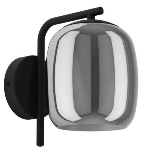 Black wall light with smoked glass and opal inner glass