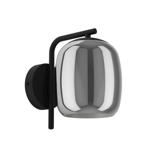 Black wall light with smoked glass and opal inner glass