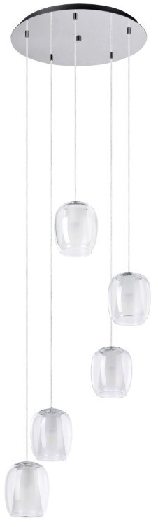 Chrome 5 light pendant with clear glass