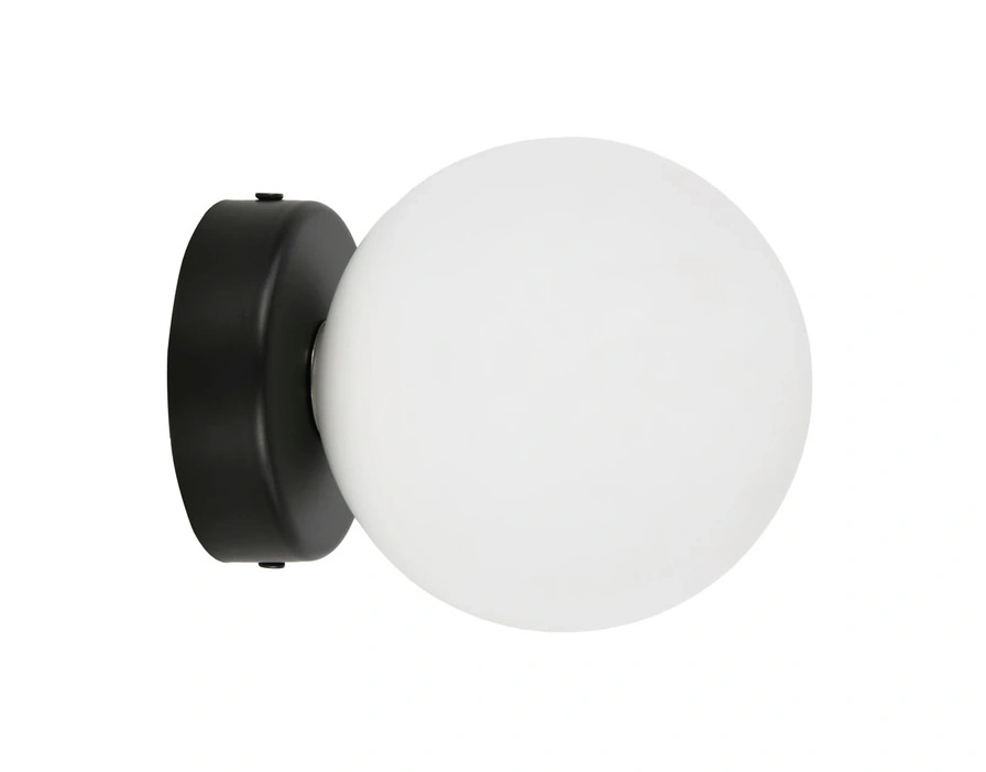 IP44 rated wall light black with opal glass