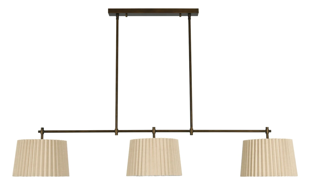 Bronze three light pendant with natural pleated shades