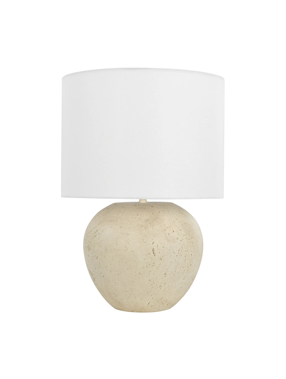 Travertine round table lamp with white shade