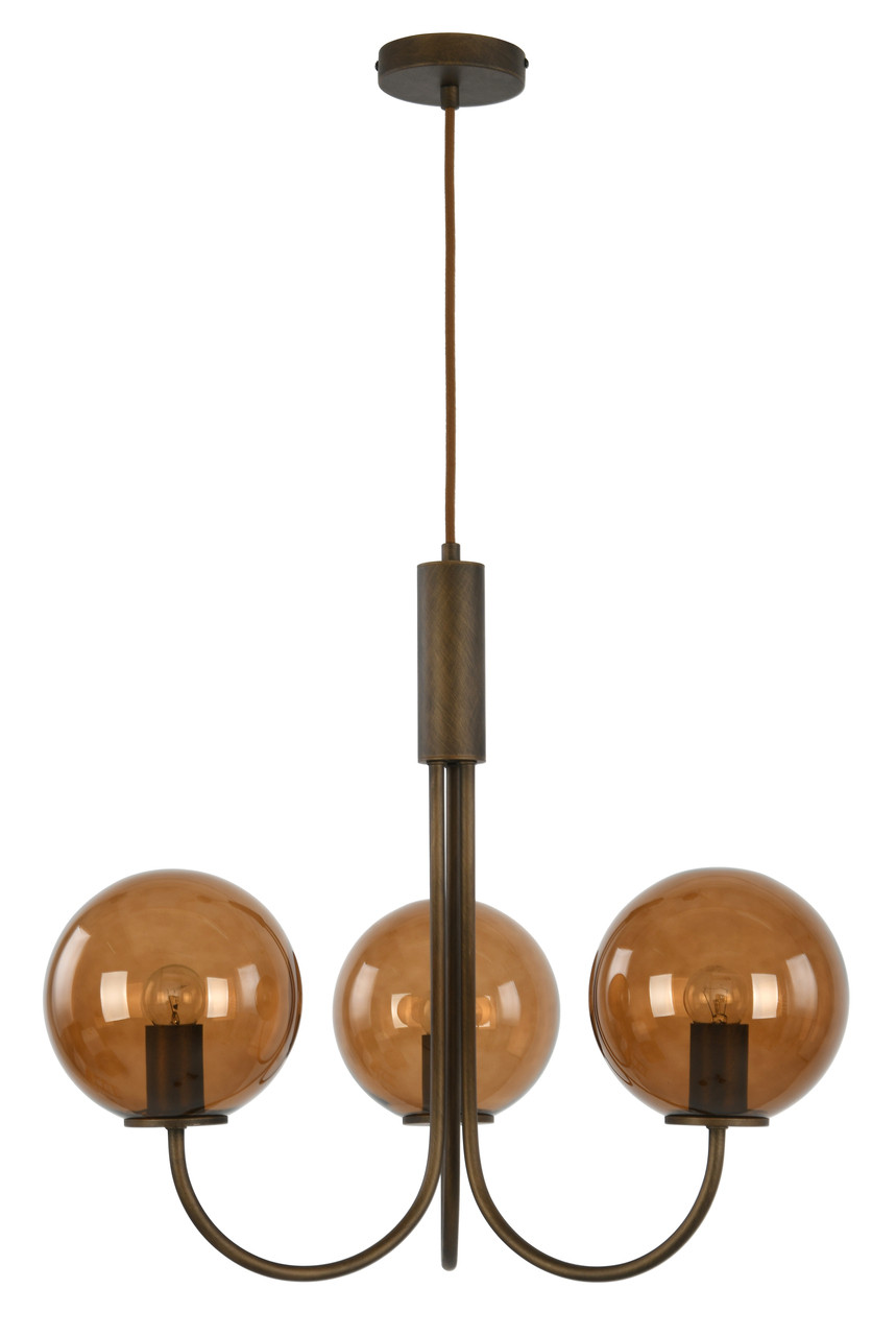 Bronze 3 light pendant with sepia glass