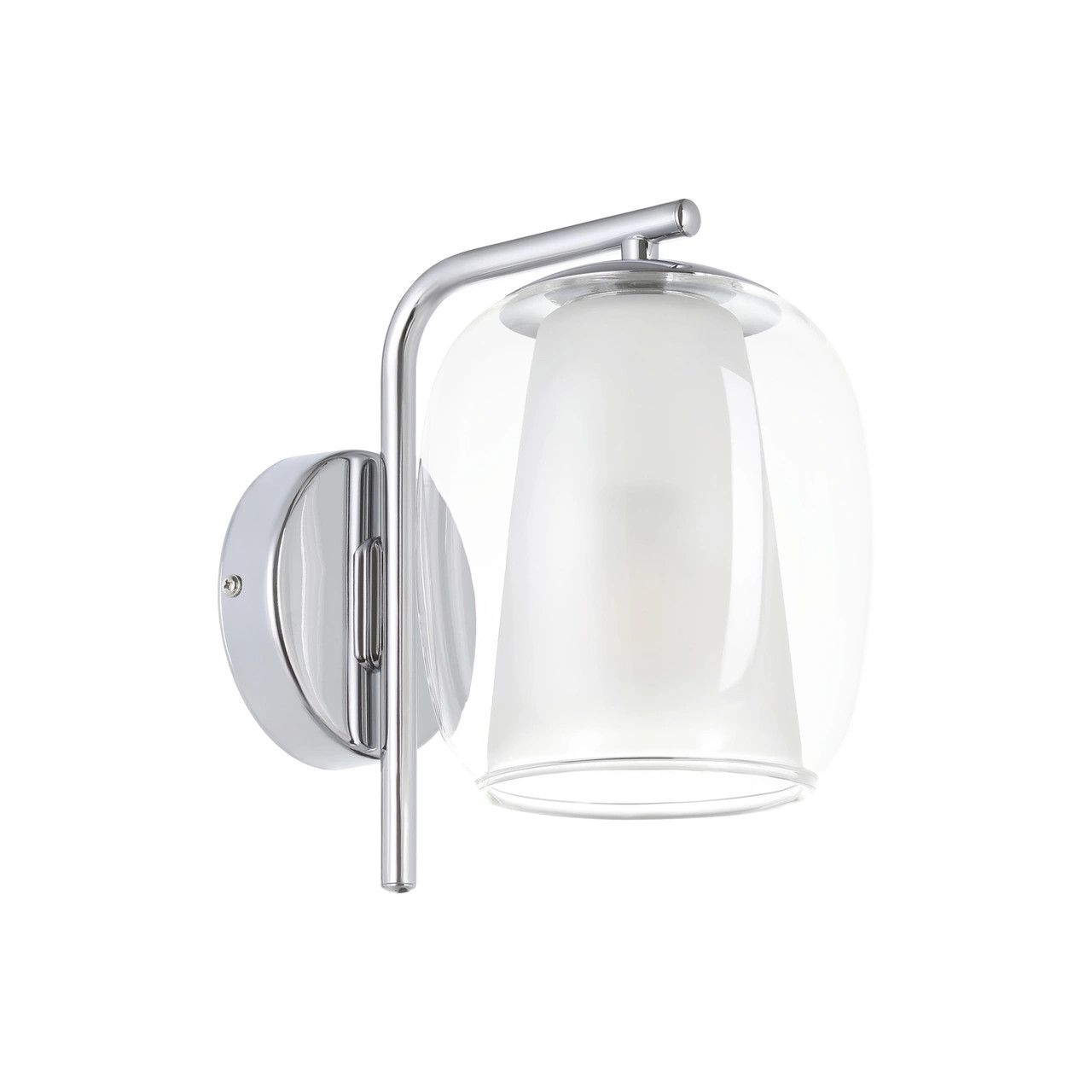 Chrome wall light with outer clear glass and inner opal glass