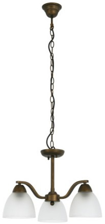 Bronze three light pendant paired with satin glass