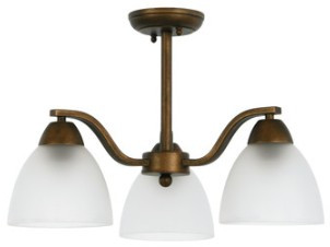 Bronze three light pendant paired with satin glass