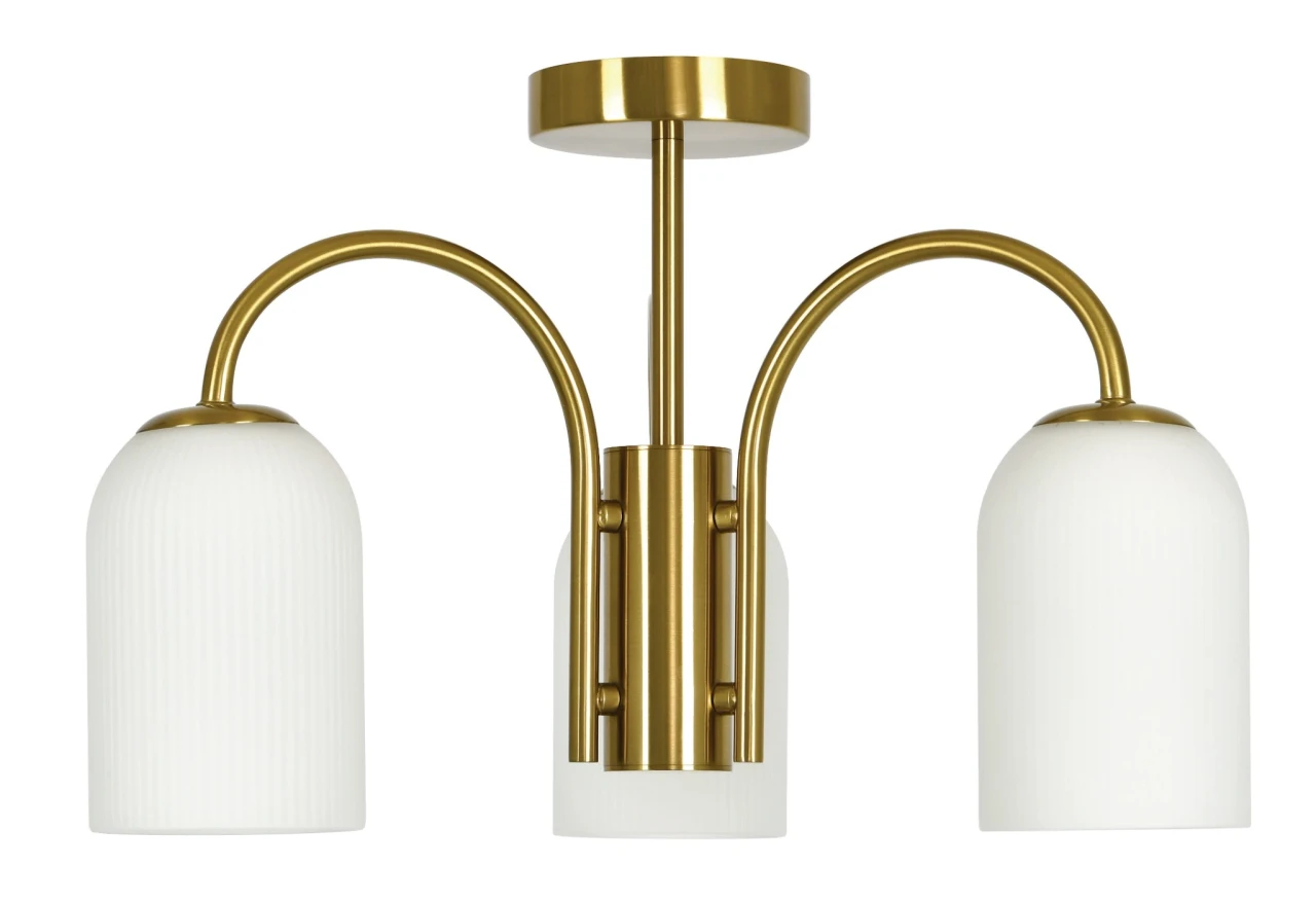Brass three-light CTC pendant with opal ribbed glass