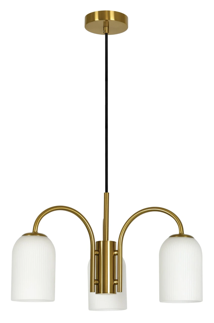 Brass three-light CTC pendant with opal ribbed glass