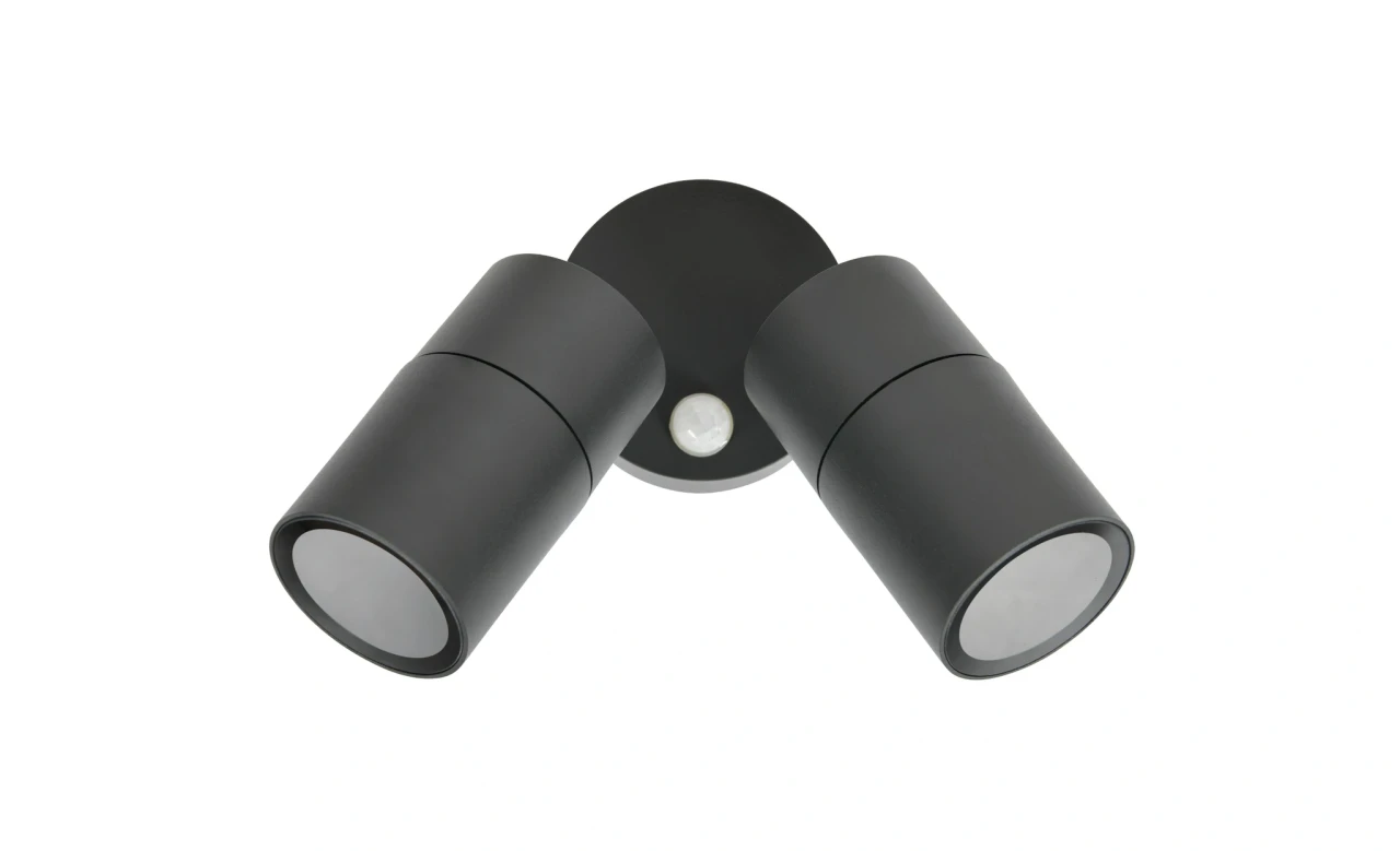 Two-pan outdoor wall light with sensor in graphite