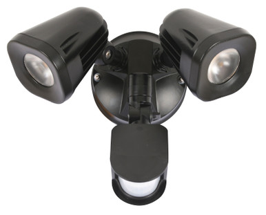 Black two light flood light with sensor