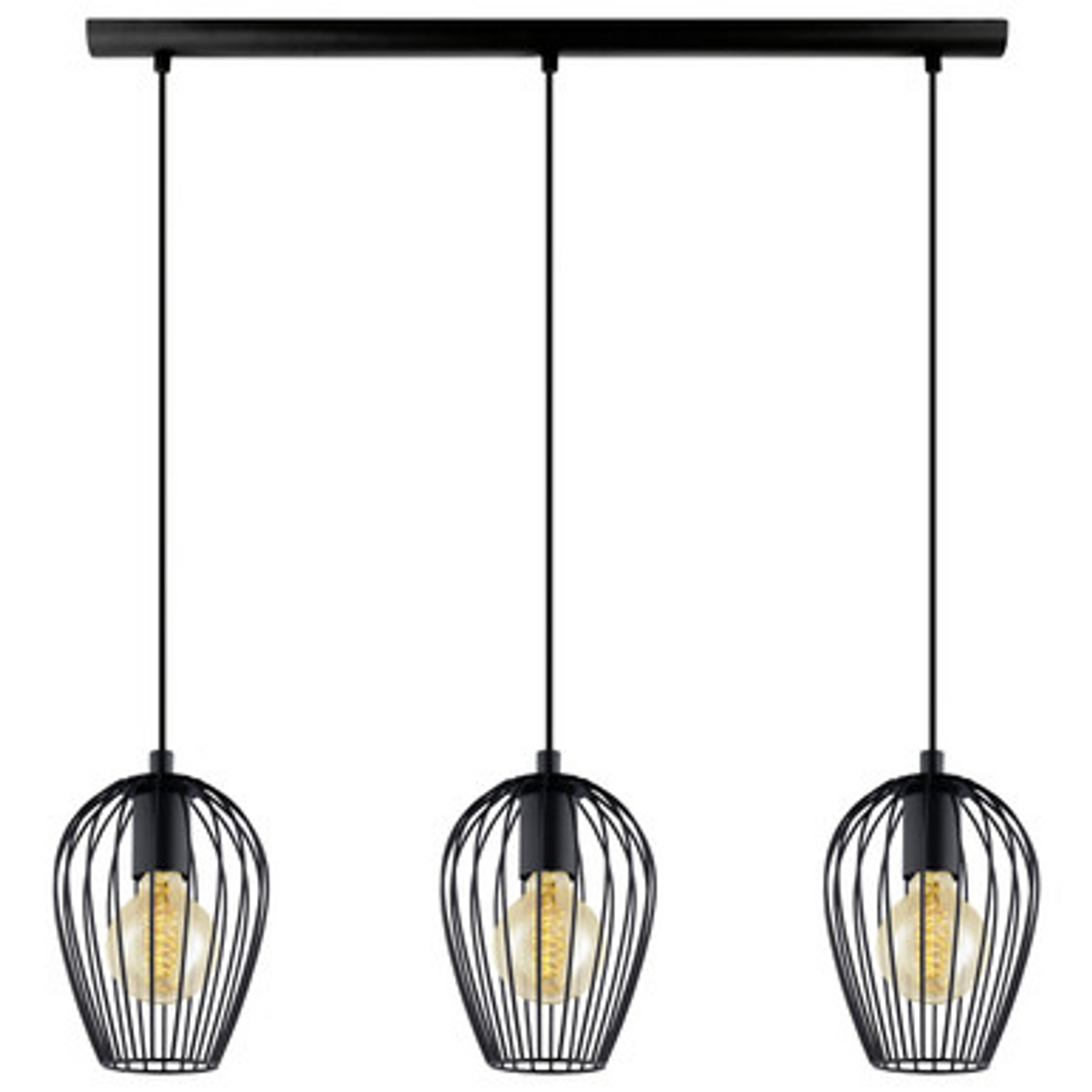 Black three light pendant with metal cage-like design