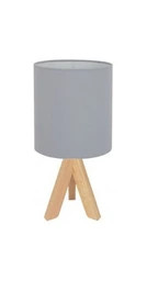 Timber table lamp with grey shade