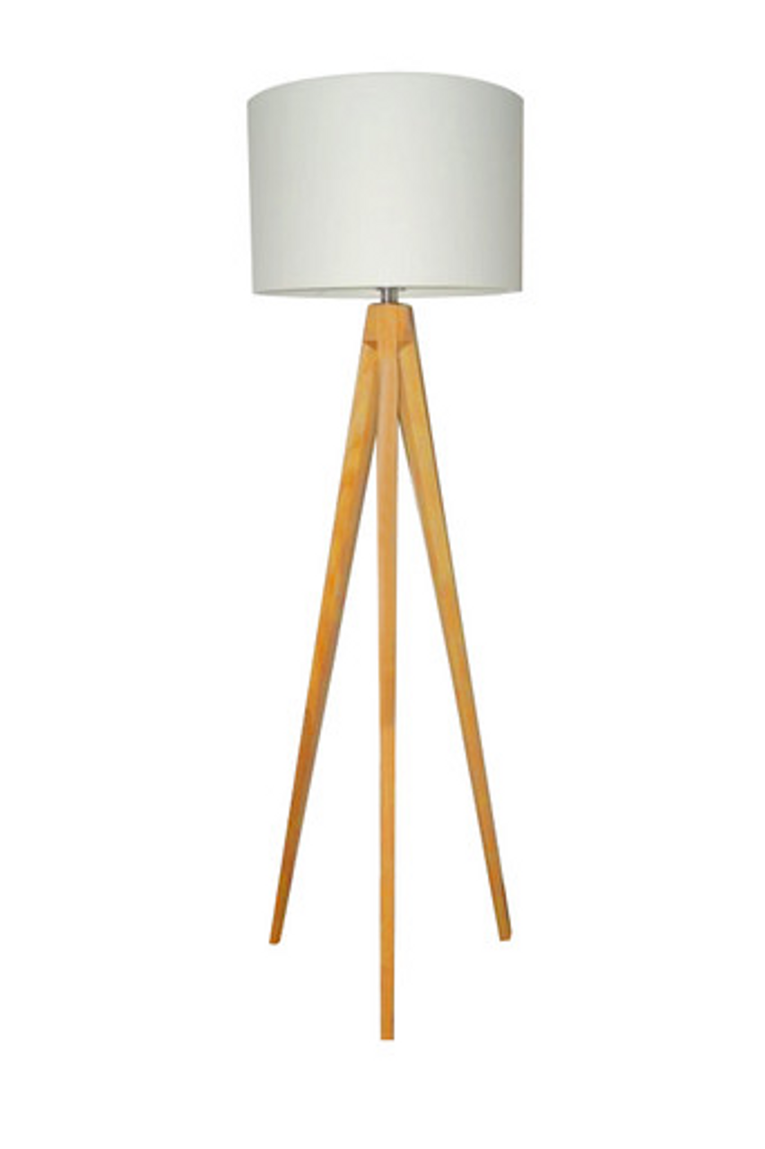 Teak floor lamp with white shade