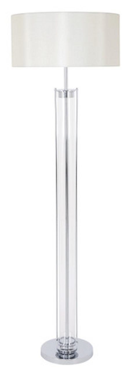 Chrome floor lamp with clear glass and white shade