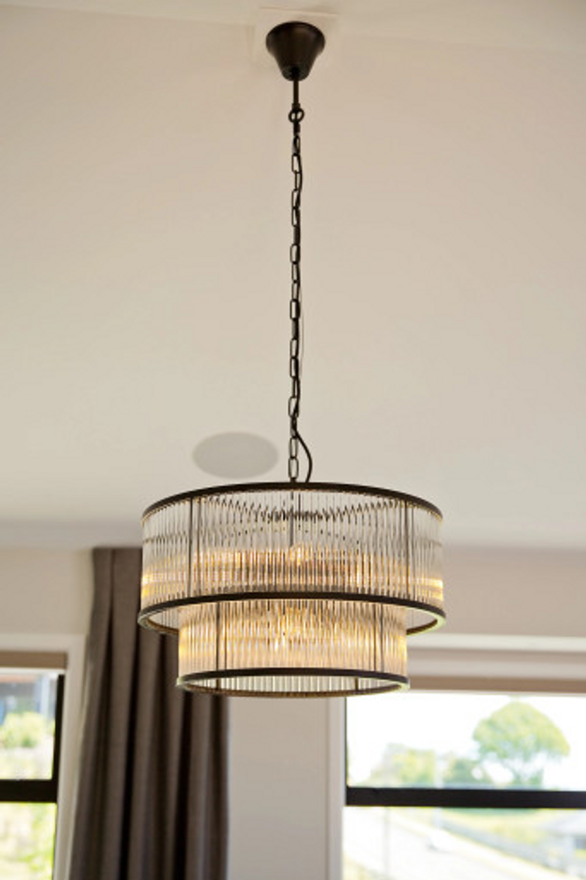 Oil rubbed bronze pendant with vertical glass rods