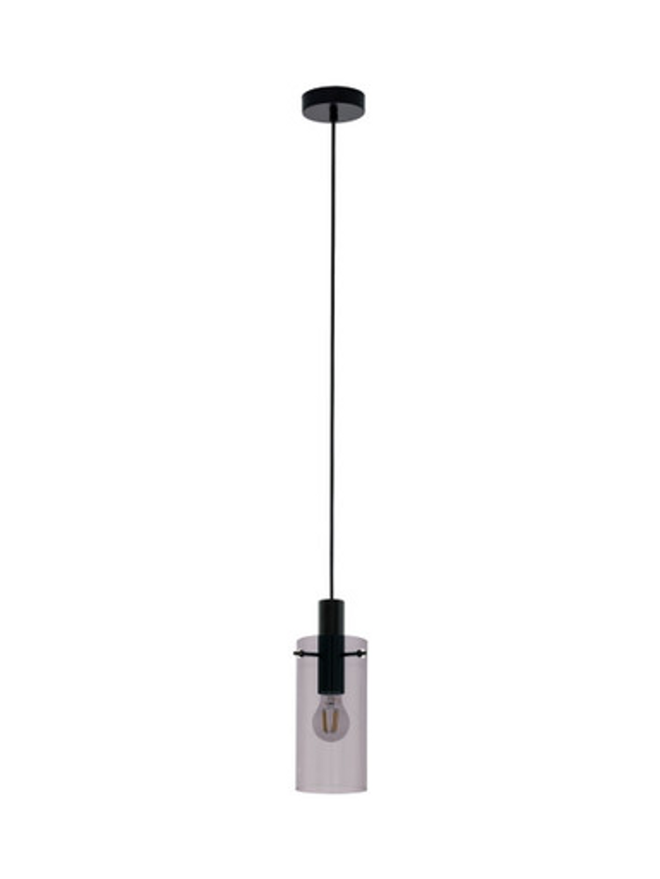 Black pendant with smoke cylinder glass and black suspension