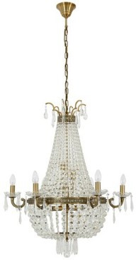 Antique brass twelve light pendant paired with crystal droplets