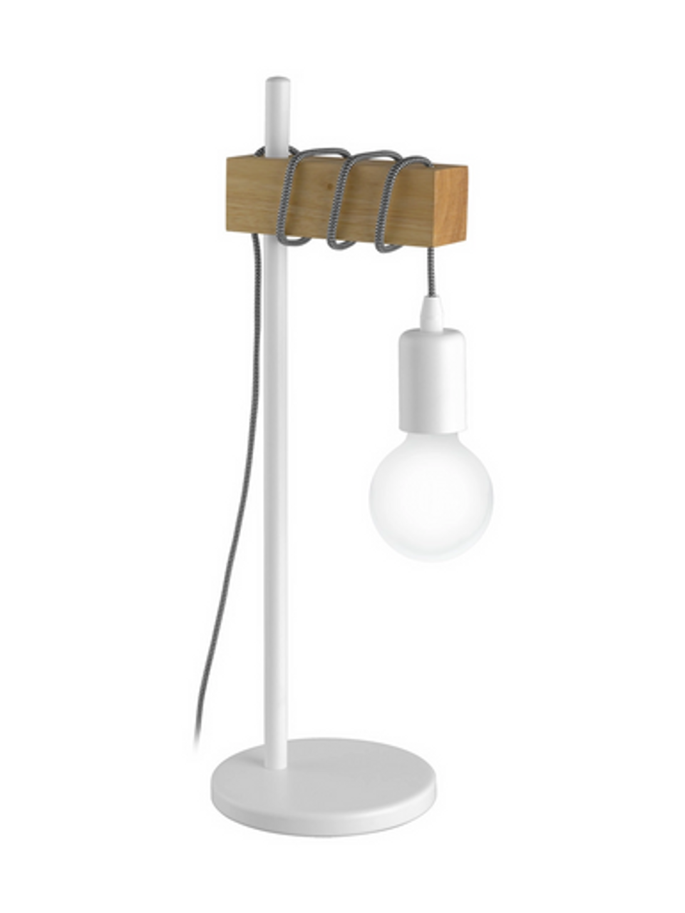 White table lamp with oak-look wood bar