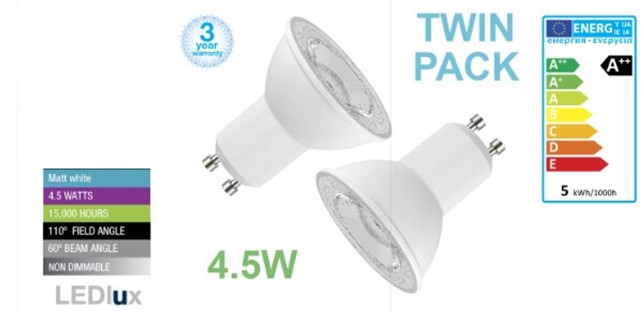 TWIN PACK LED GU10 4.5W WW LAMP