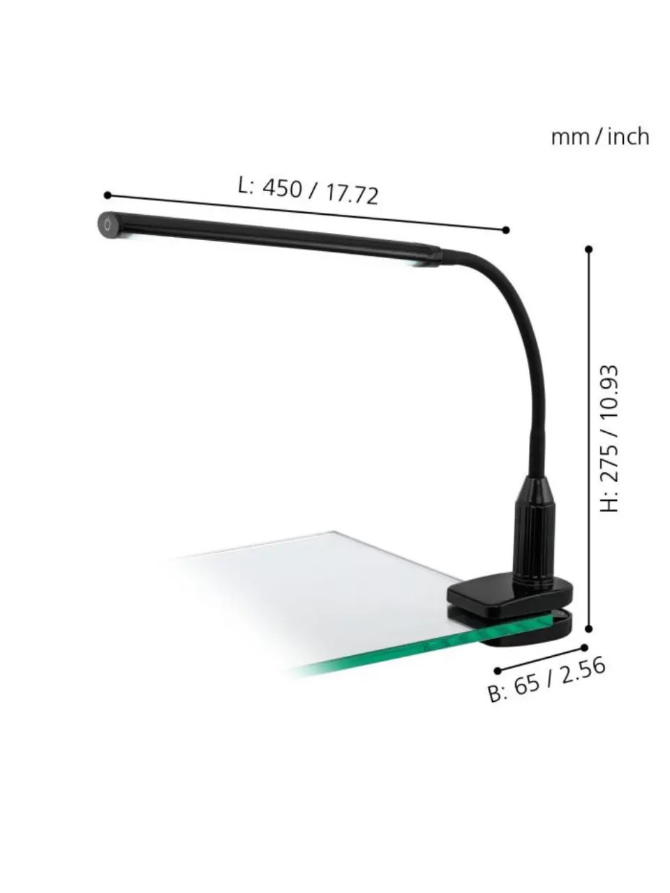 Black table lamp with clamp