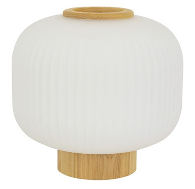 Ash wood table lamp with opal glass