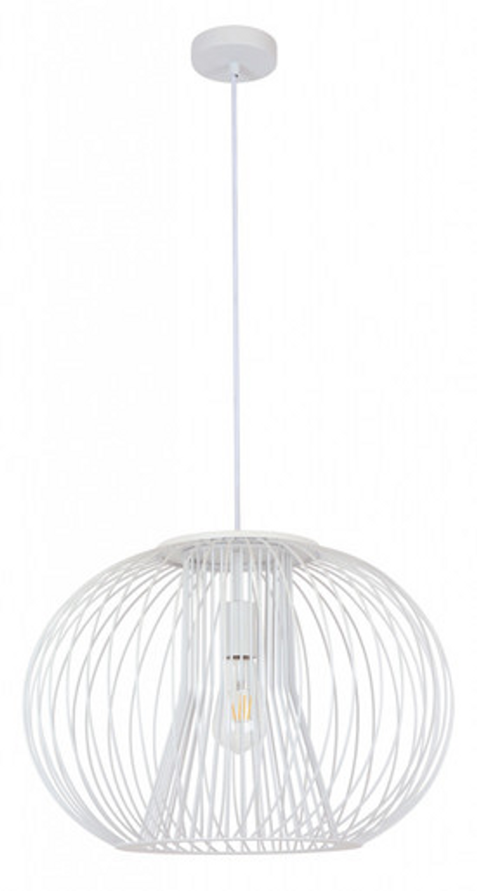 White cage-like pendant with white suspension