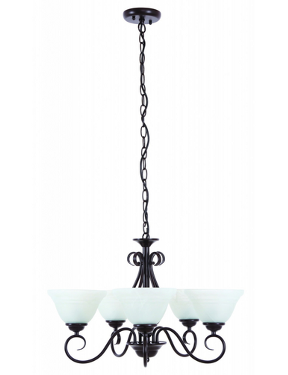 Oil rubbed bronze five light pendant with alabaster glass