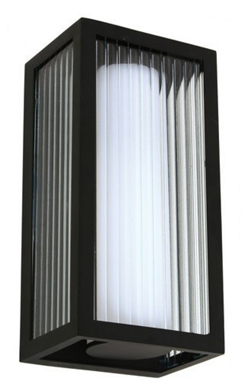 Black wall light with ribbed outer clear and opal inner glass