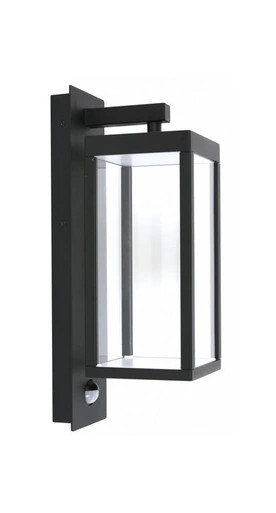 Black wall light with glass diffuser and sensor