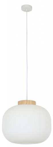 Mele Large Squat Pendant Ash Wood with Opal Glass Lighting Direct