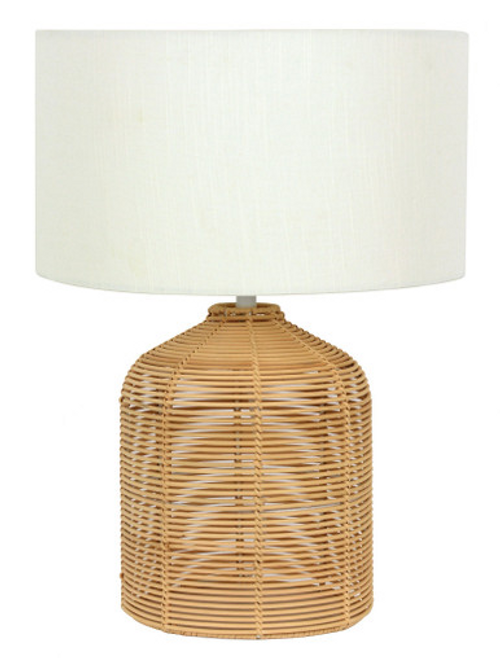 Natural woven table lamp with white shade