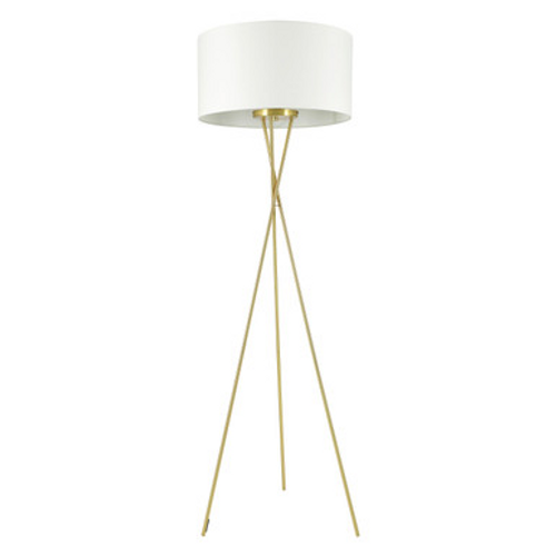 Brass tripod floor lamp with white shade