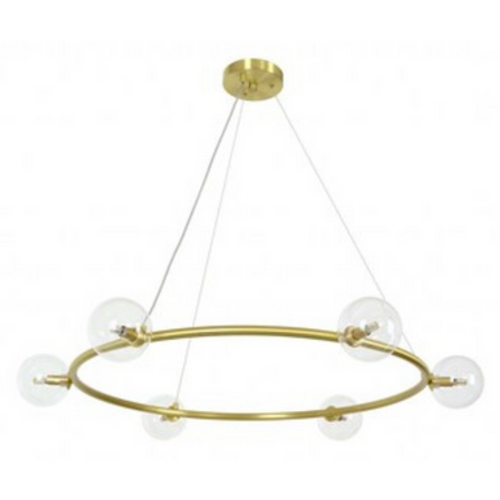 Brass 6L round pendant with clear glass