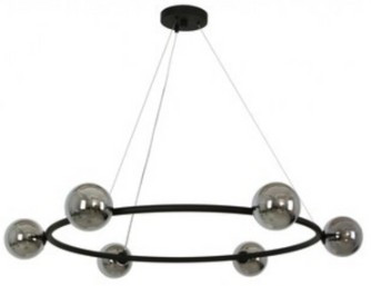 Black six light round pendant with smoke glass