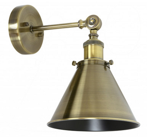 Antique brass wall light with cone-like shade