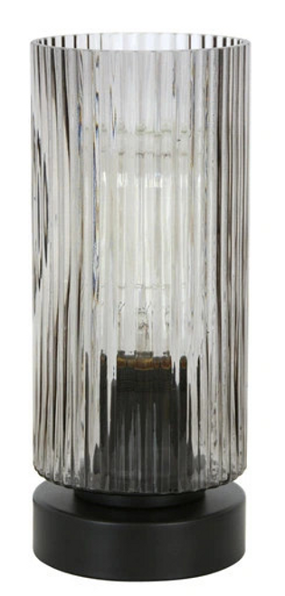 Black table lamp with ribbed smoke glass