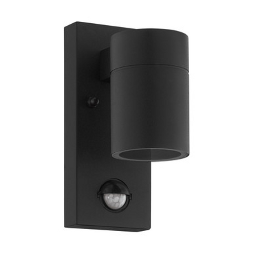 Matt black IP44 wall light with sensor