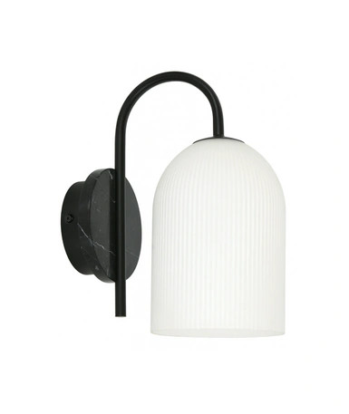 Black wall light with opal ribbed glass