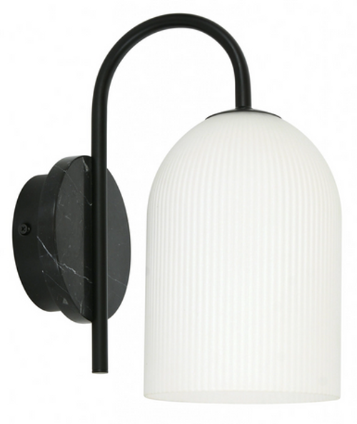 Black wall light with opal ribbed glass