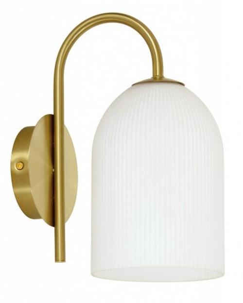 Brass wall light with opal ribbed glass